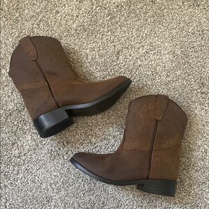 Masterson Boot Company Kids Brown Cowboy Boots Sz 8 Leather pull on 1” heel